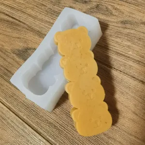 Silicone mold detail showing cute 4-stacked bear shape for DIY candles and mousse