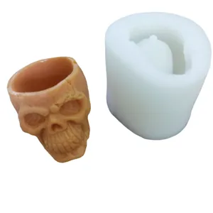 Detailed 3D Halloween skull silicone mold for DIY scented candles and resin crafts