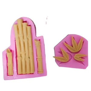 Bambus und Blatt Silikonform-Set für Tortendekoration und Basteln auf weißem Hintergrund.