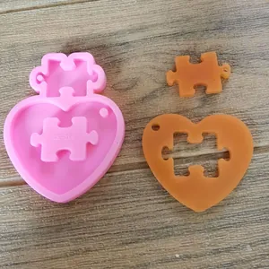 Heart Puzzle Mirror Silicone Mold For DIY Epoxy Resin Keychain Pendants Cake Cookie Decoration Crafting CK-014 Pink Template