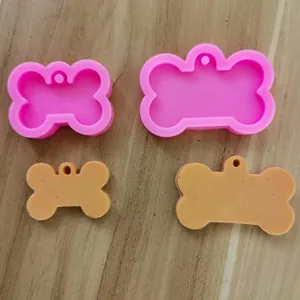 Molde de Silicona para Llavero con Forma de Hueso de Perro Superficie de Espejo Fundición de Resina DIY Colgante para Coche