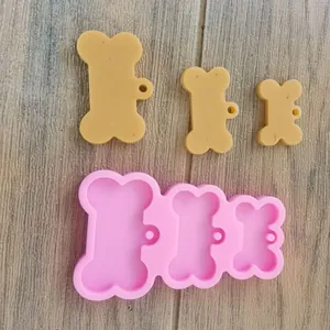 Stampo in silicone rosa a 3 cavità per ciondoli osso di cane in resina e charm