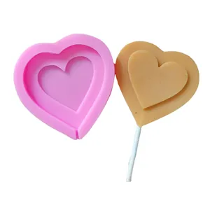 Stampo professionale in silicone rosa a forma di cuore per lecca-lecca e cioccolatini con campione