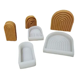 Moule à Bougie en Silicone Arc-en-ciel Design Géométrique à Rayures Pour Ornement de Plâtre d'Aromathérapie Moule Artisanal DIY