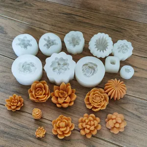 Variety of succulent shaped silicone molds for chocolate mousse and scented plaster crafts.