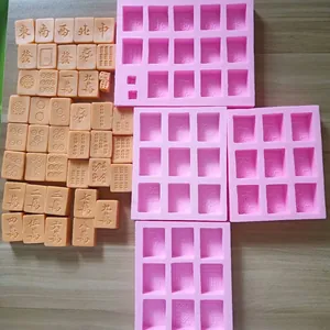 Full set of pink silicone Mahjong tile molds for chocolate and plaster craft casting