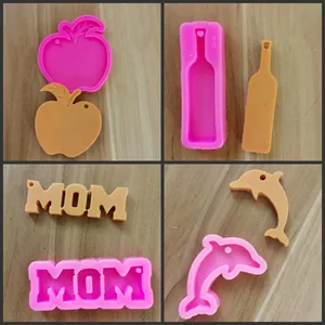 DIY Silikon Schlüsselanhänger Form Apfel Delfin Weinflasche MOM Form Epoxidharz Form Für Auto Aromatherapie Anhänger Handwerkzeuge