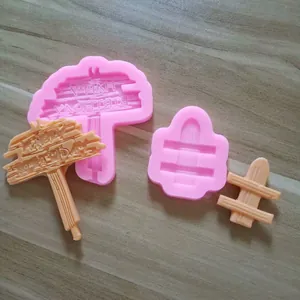 Détail du moule en silicone rose pour panneau de signalisation Joyeux Anniversaire