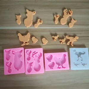 Moules en silicone pour porte-clés DIY avec des formes de cerf, de poulet et de dinosaures