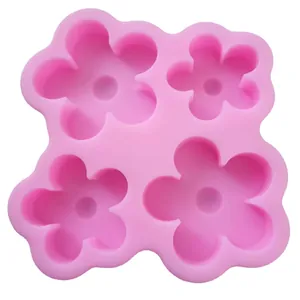 Moule en silicone 3D fleur 4 cavités rose pour décoration de gâteaux et fondant