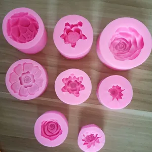 Set of 8 pink silicone molds featuring various flower shapes for baking and crafts