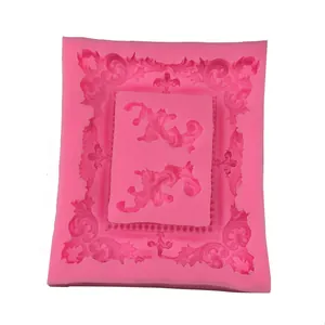 Detail view of pink vintage relief frame silicone mold for DIY cake decorating
