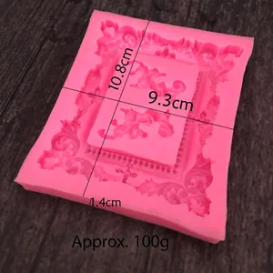 Detailed view of pink retro relief photo frame silicone mold with dimensions and weight info