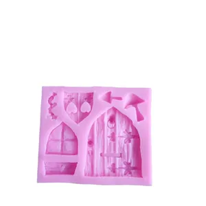 Rosa Silikonform mit Pilzhaus- und Elfentür-Designs für das Backen von Fondant-Kuchen