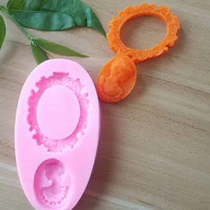 Detail view of vintage cameo and frame silicone mold for fondant and craft projects.