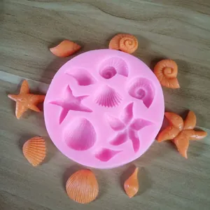 Ocean Shell Starfish Conch Silicone Mold For Cake Decoration Fondant Chocolate Baking DIY Pastry Tools Pink Round
