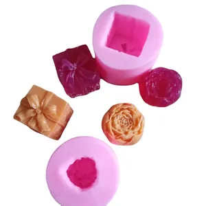 Moldes de silicona con forma de flor y regalo para jabón vela yeso y pasteles DIY