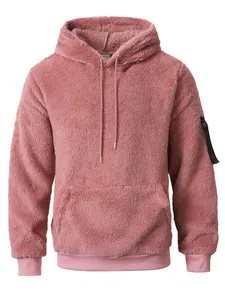 Herren Kapuzenpullover aus flauschigem Fleece in Altrosa mit Kängurutasche und Kapuze