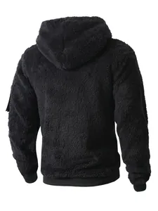 Rückansicht eines schwarzen Sherpa-Fleece-Kapuzenpullovers für Herren, kuschelig