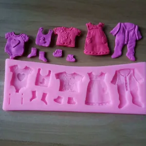 Babykleidung Schuhe Silikon Kuchenform Fondant Schokolade Backen DIY Babyparty Party Dekoration Zubehör Rosa Silikonform
