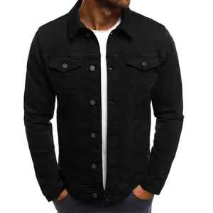 Vooraanzicht van een heren zwart slim fit denim werkjack met knoopsluiting