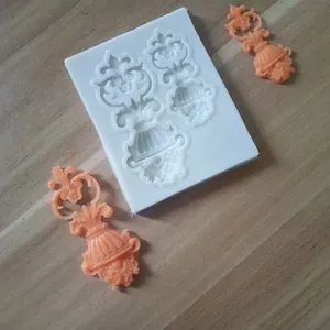 Detail view of European relief flower pot silicone mold for cake edge decoration