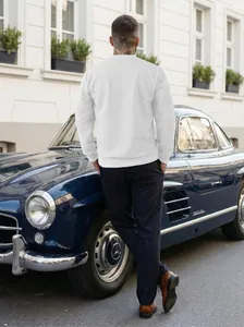 Rear view of a stylish men's white jacquard sweatshirt with unique textured fabric detail