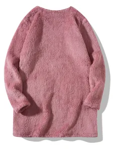 Cozy soft pink plush fleece sweatshirt for women featuring a casual loose fit style
