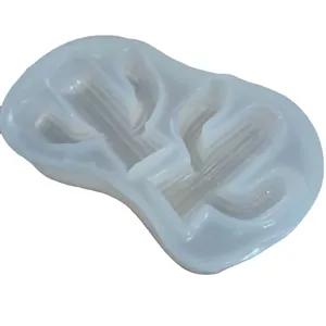 Translucent white silicone mold with 2-cavity cactus design for DIY cake decorating baking