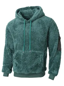 Herren Kapuzenpullover aus weichem Teddy-Fleece mit Kängurutasche in Dunkelgrün