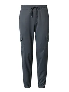 Men's dark grey cargo joggers with multi-pockets and drawstring waist streetwear style