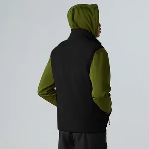 Back view of men's casual black fleece vest with stand collar for outdoor activities