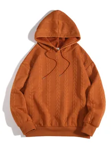 Felpa con cappuccio jacquard arancione casual da uomo con motivo a trecce