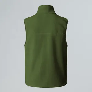 Detailed back view of a casual olive green fleece vest perfect for outdoor activities