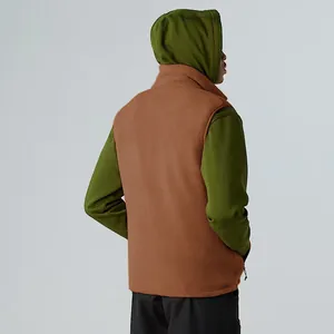 Rear view of a premium brown outdoor fleece vest for casual wear and activities