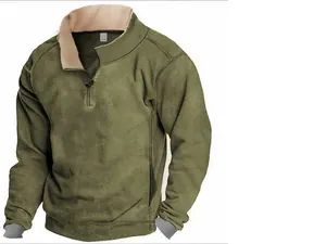 Detailansicht eines olivgrünen Stehkragen-Sweatshirts mit warmem Polarfleece-Futter
