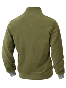 Rückansicht von olivgrünem Herren Fleece-Sweatshirt mit Stehkragen und Rippbündchen.