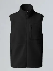 Men's Outdoor Fleece Vest Stand Collar Zipper Casual Sportswear Warm Sleeveless Jacket Polyester Top For Autumn Winter