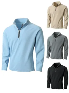 Herren Fleece-Sweatshirt mit halbem Reißverschluss in Blau, Beige, Grau und Schwarz, warm