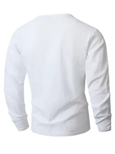Rear view of white linen long sleeve casual shirt for men with breathable fabric texture