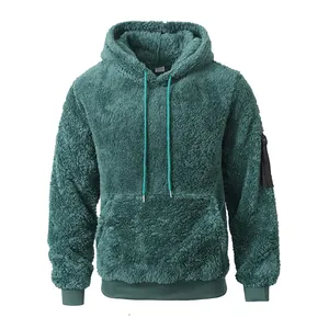 Lässiges, petrolgrünes Herren-Kapuzenshirt aus flauschigem Fleece mit Kängurutasche