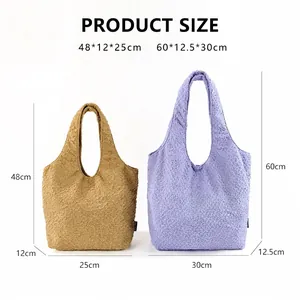 Detail view of large capacity bubble texture tote bags with product dimensions.