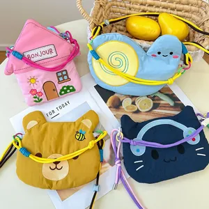 Detailed collection of four colorful mini cartoon crossbody bags with different characters