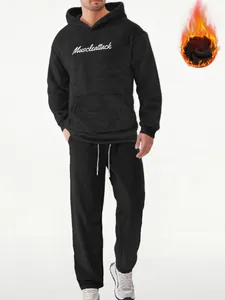 Men's black fleece tracksuit with Muscleattack embroidery and warm thermal lining detail