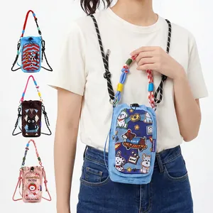 Detailed display of colorful cartoon crossbody phone pouches with adjustable straps