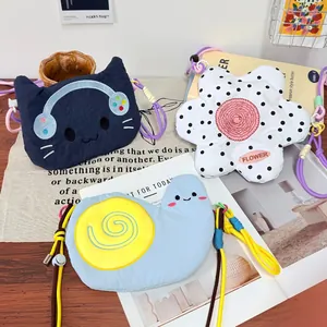 Detailed view of cute cartoon animal and flower crossbody bags in vibrant dopamine colors.