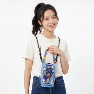Cute cartoon dog pattern mini crossbody phone bag with colorful woven rope strap