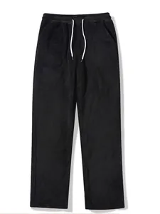 Solid black drawstring fleece sweatpants for winter warmth and comfortable indoor wear.