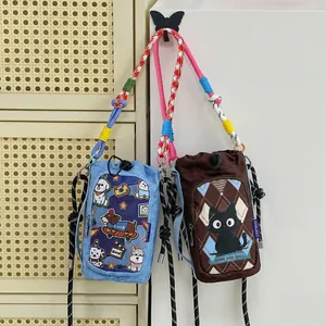 Cute cartoon dopamine shoulder bags for phone and water bottle outdoor use in various colors