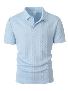 Men Jacquard Polo Shirt Short Sleeve Lapel Button Solid Color Polyester Spandex Casual Sporty Fashion Polo Top